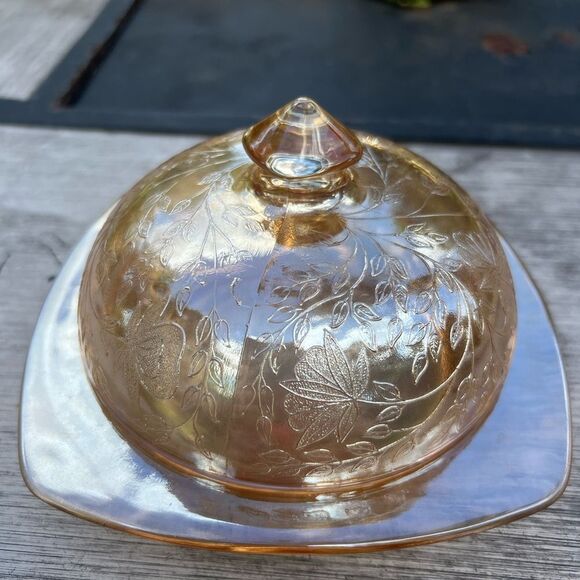 Vintage Covered Butter Dish, Floragold "Louisa" by Jeannette Glass rare - Picture 1 of 6